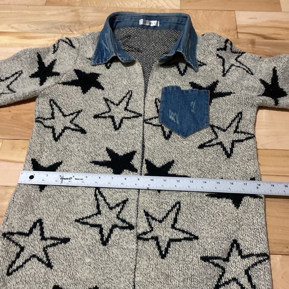 Igigli Star Patterned Cardigan with Denim Collar - Picture 4 of 17